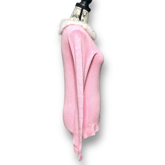 BCBGMAXAZRIA Pink Feather Trim Knit Sweater Barbiecore Y2K Old Money Size Small - Picture 3 of 7